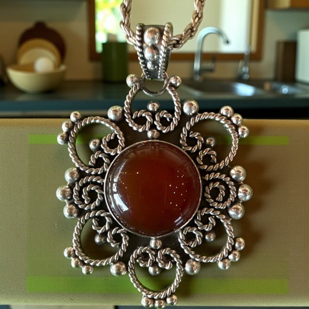 Sterling Silver Carnelian 1990s circa necklace total weight 39 grams 925 stamp - Picture 3 of 6